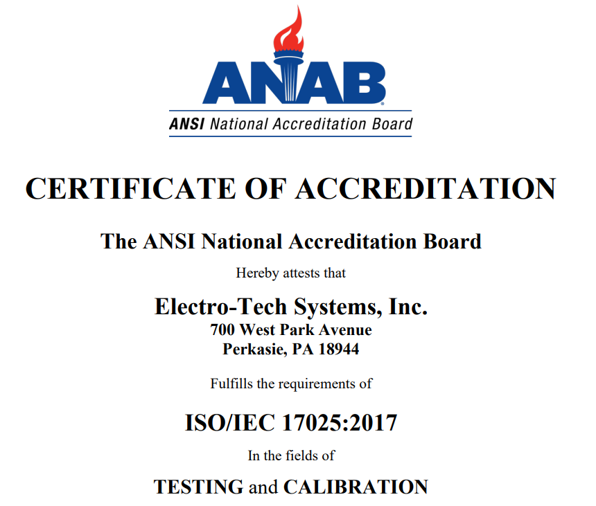 ETS NEWS – The Largest Independent ESD Testing Laboratory in North America is now ISO 17025 Accredited.